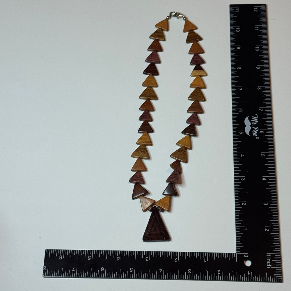 Wooden‎ Triangle Pendant Necklace Geometric Earth Tone Beads Womens Jewelry
